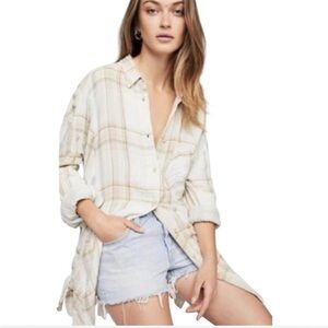 Free People Nordic Day plaid button front braided top
